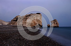 Night seascape of Aphrodite's Rocks beach, greek goddess of love,Cyprus