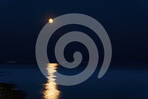 night seascape with full moon and moonlight