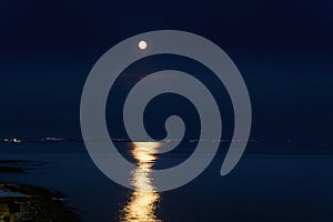 night seascape with full moon and moonlight