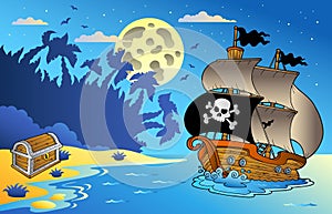 Night seascape with pirate ship 1