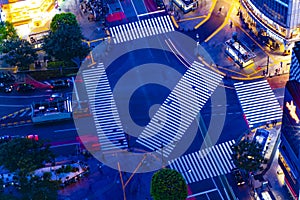 A night Shibuya crossing in Tokyo long shot high angle