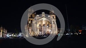 Night shot of the cathedral in Toluca mexico