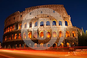 Night shot of the Coliseum in Rome, Italy