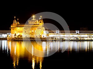 A night shot of the Golden Temple Harmandir Sahib in Amritsar, Punjab India