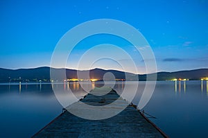 Night shot on lake Yamanaka jetty. Japan