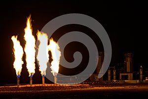 Night Shot of Quad Flare after a Frack Job