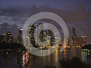 Night shot of the queensland`s capital city, brisbane