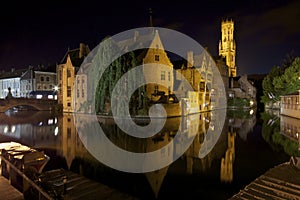 Night shot of Rozenhoedkaai in Bruges (Brugge) photo
