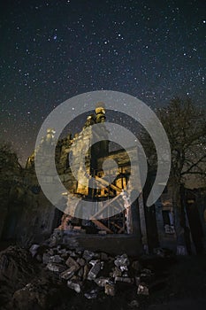 Night shot of ruins of the old castle