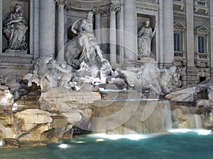 A night shot of the Trevi fountain in Rome, Italy