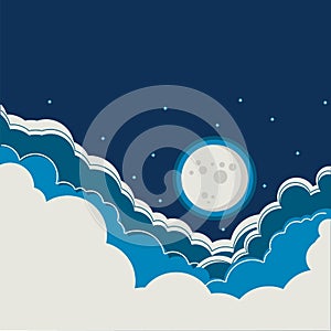 Night sky background with full moon and clouds