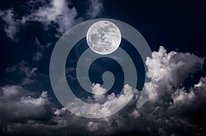 Night sky with bright full moon and cloudy, serenity nature back