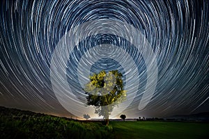 Night sky with circular star trails