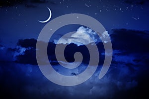Night sky with clouds and moon