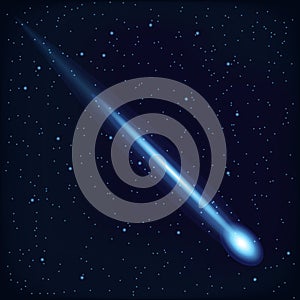 Night Sky with Falling Star on Cosmos Background. Vector