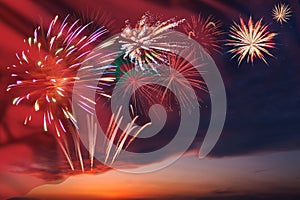 Night sky with fireworks and flag of Marocco