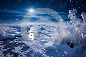 In the night sky, frost flowers fall silently, photo