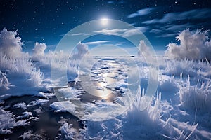In the night sky, frost flowers fall silently, photo