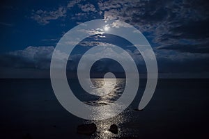 Night sky with full moon , beautiful clouds.