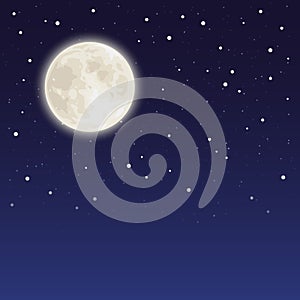 Night sky with full moon and stars. Vector illustration.