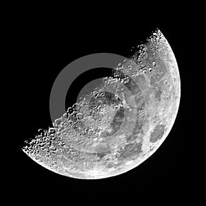 Night sky and half moon details observing over telescope