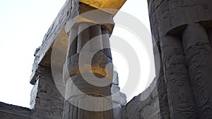 Night sky and Luxor temple Egypt uplight columns beautiful view of heiroglyphics and historic architect details