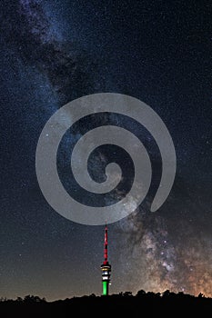 Night sky, the milky way behind the tv tower