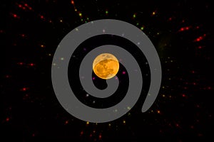 Night sky and orange full moon