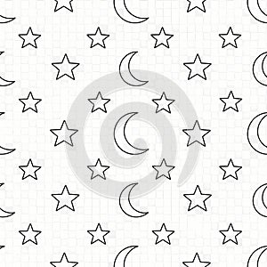 Night Sky Pattern with Stars and Moons