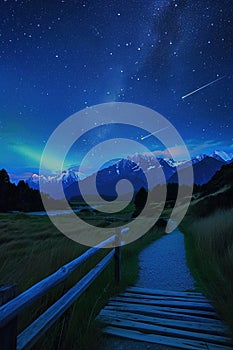 Night sky photography capturing meteor showers or auroras