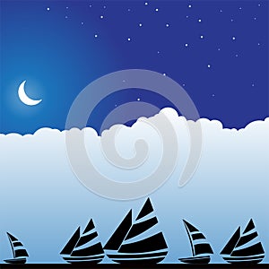 Night Sky Scene - Boats