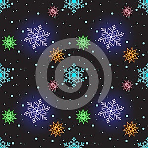 Night sky with snowflakes seamless background