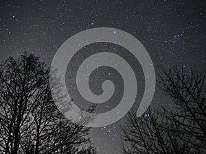 Night sky stars Auriga and Taurus constellations observing photo