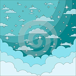 Night Sky with Stars in the Clouds. Stock Vector