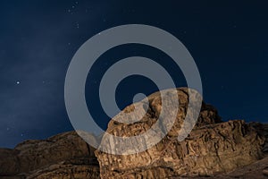 Night sky with stars in the desert of Wadi Rum