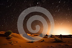 night sky with stars and meteor showers over the dunes of the sahara desert