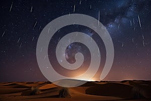 night sky with stars and meteor showers over the dunes of the sahara desert