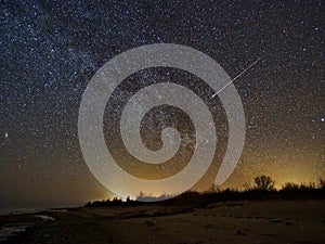 Night sky stars and milky way meteors observing