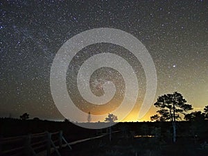 Night sky stars and milky way meteors observing