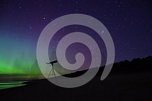 Night sky stars plÐµiades aurora polar lights telescope observation