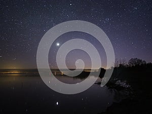 Night sky stars pleiades and venus observing