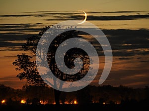 Night sky after sunset moon rising observing