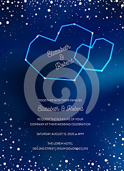 Night Sky Trendy Wedding Invitation Card, Save the Date Celestial Template with Moon, Stars, Galaxy, Space