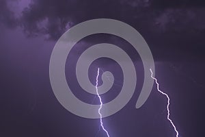 Night sky with two strokes of lightning