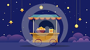 The night sky was a blanket of stars perfectly complementing the ling lights of the churro cart.. Vector illustration. photo