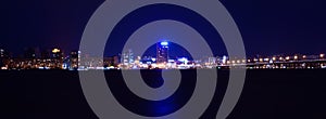 Night Skyline of Dnipropetrovsk over the river Dnipro, Ukraine