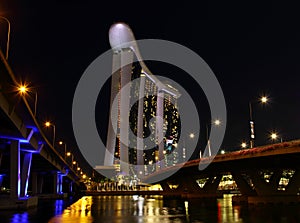 night skyline of marina bay sands in singapore