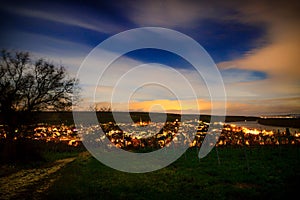 Night skyline of Nierstein at the Rhine seen from the vineyard