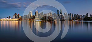 Night skyline of Vancouver downtown from Stanley Park