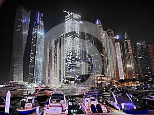 Night skyscrapers, tall houses, night Dubai